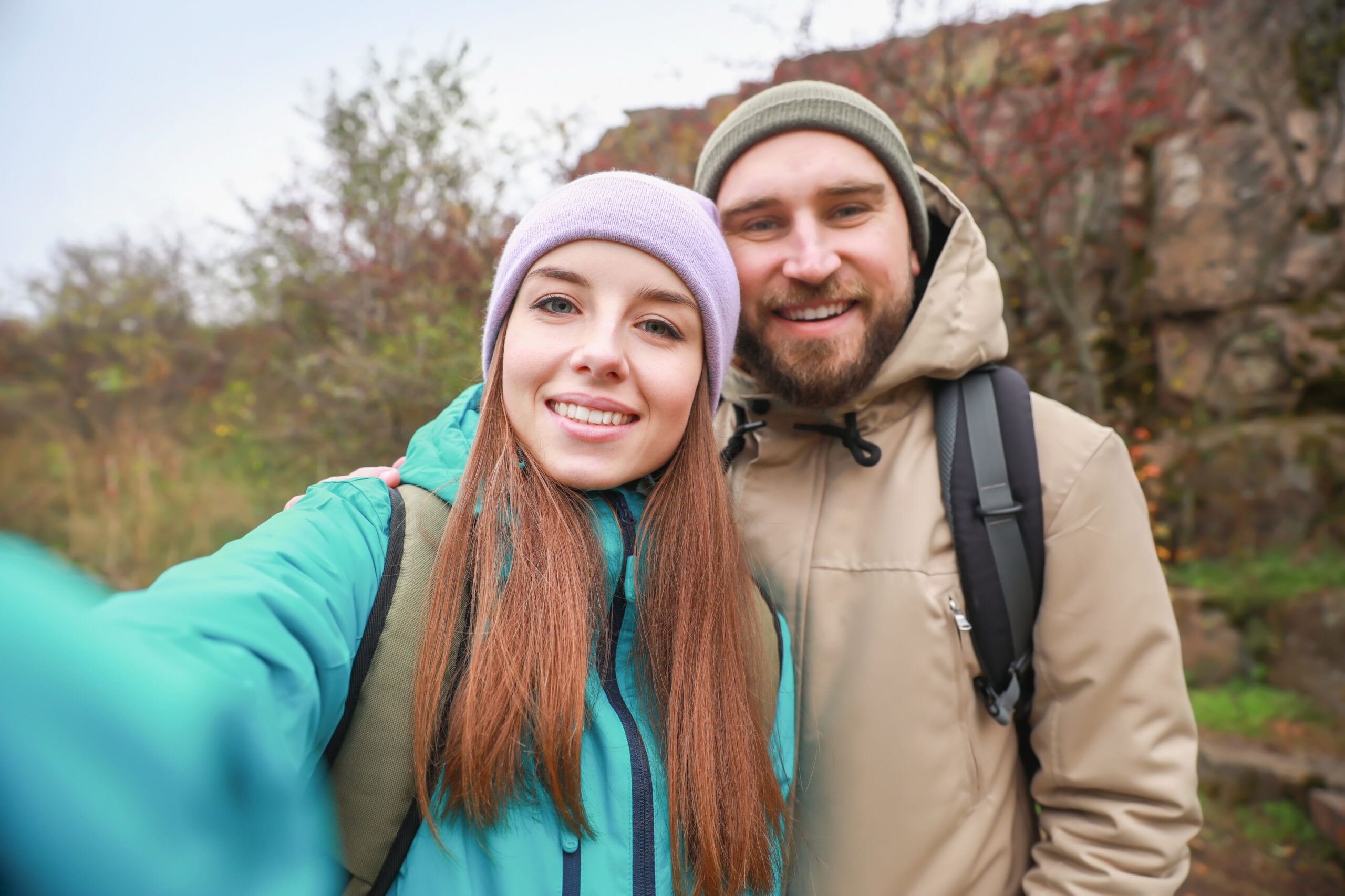 couple hiking in fall