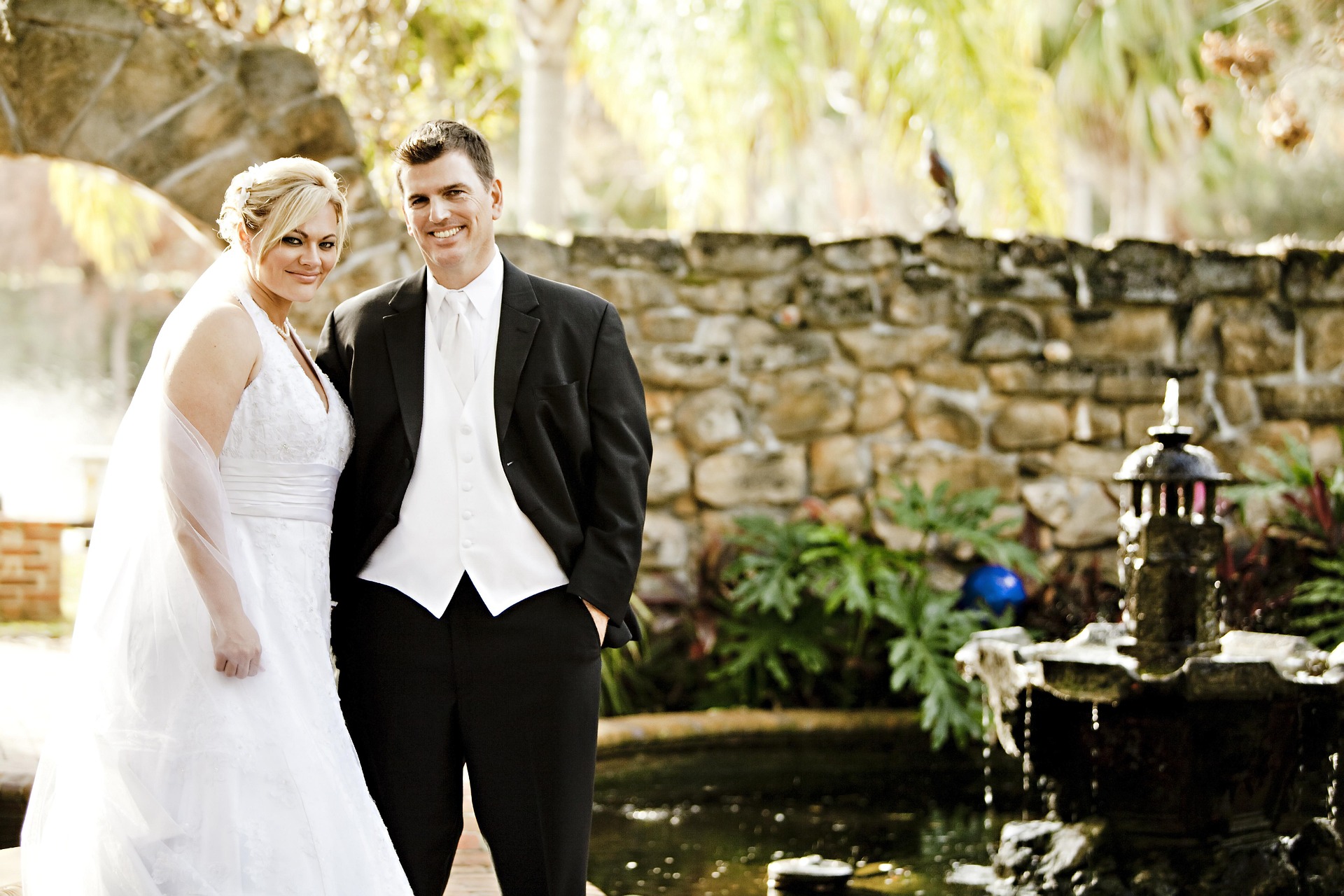 newly married couple smiling