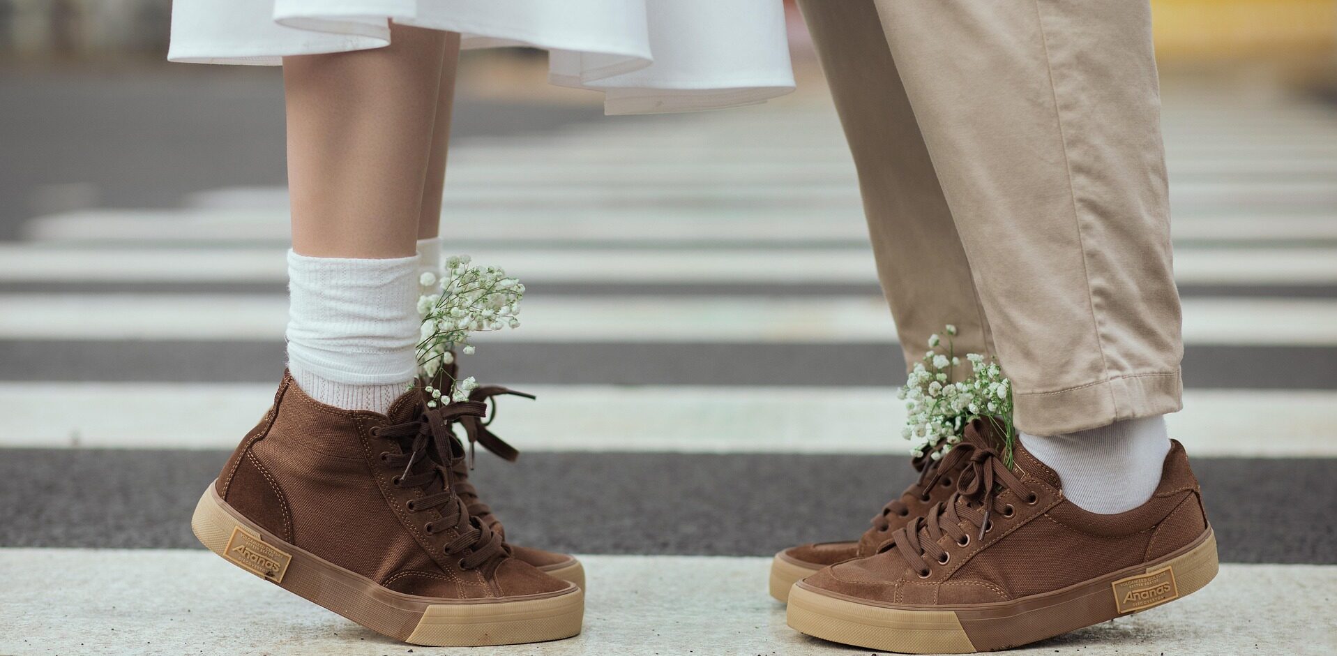 couples shoes with flowers