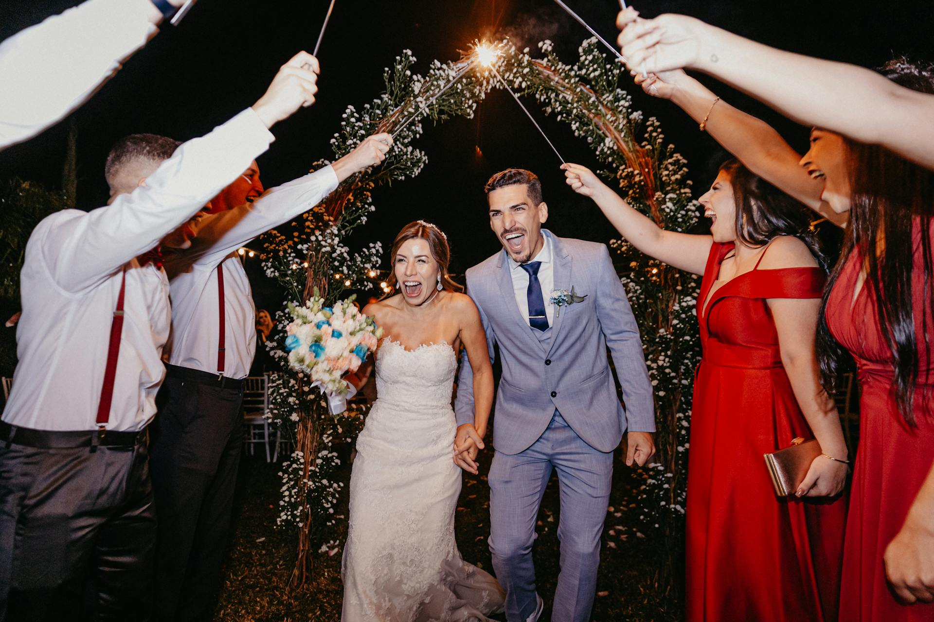 married couple and sparklers