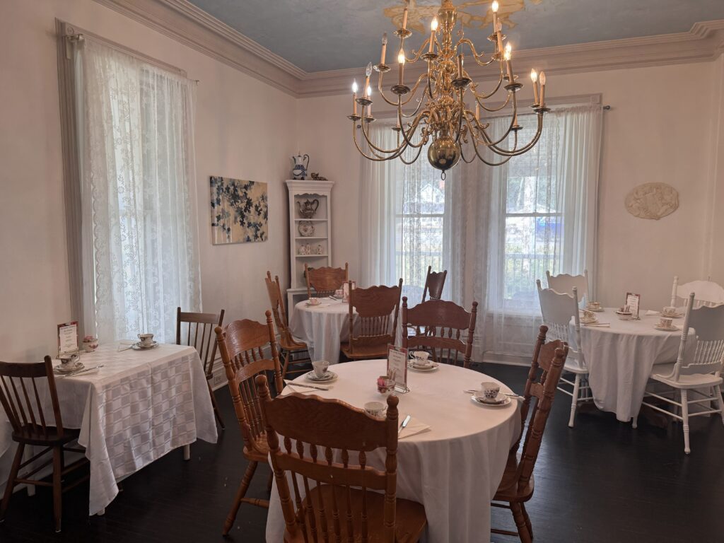 Tearoom seating area inside The Lovely Teahouse